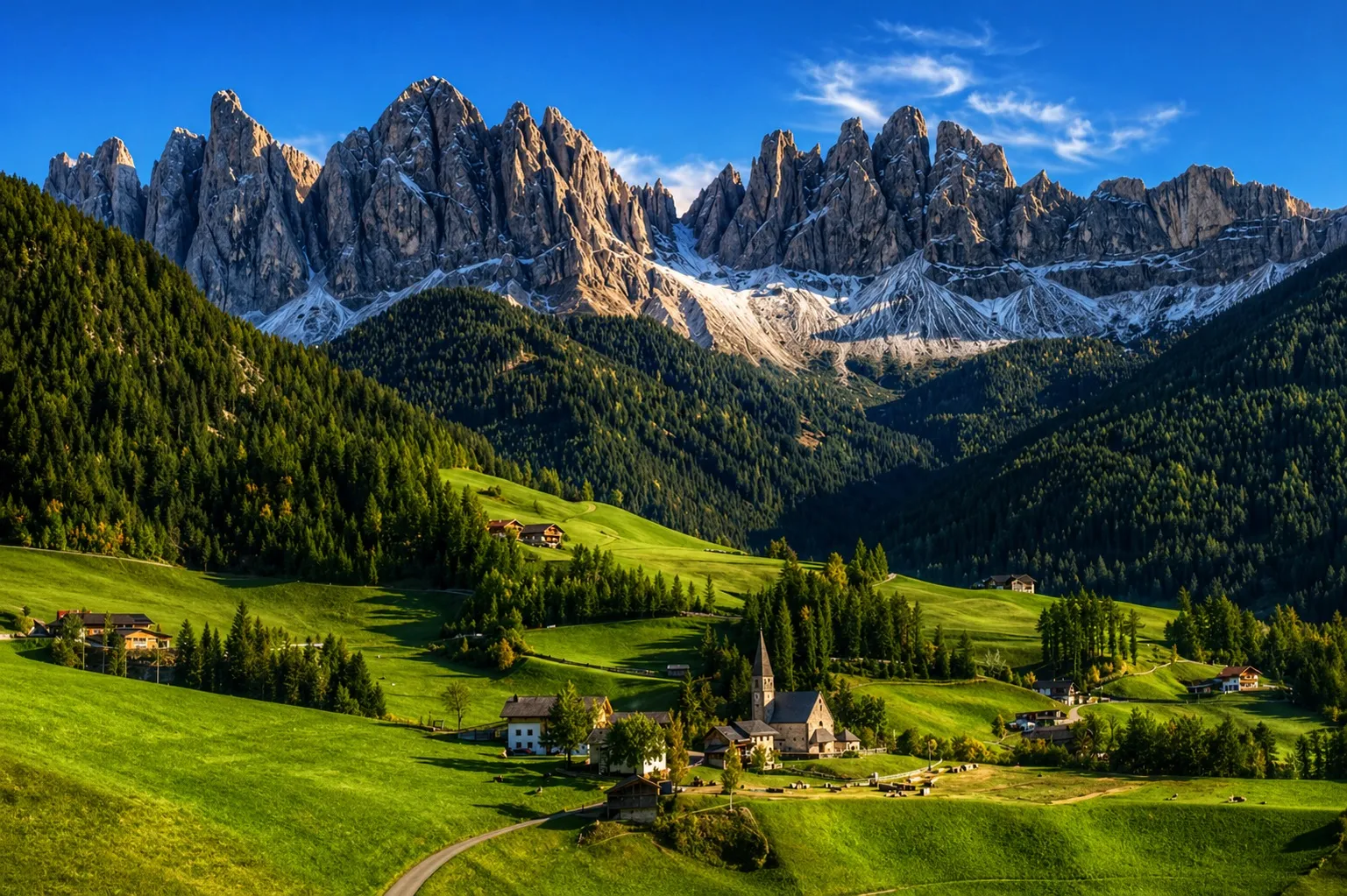 Alpine village below the Dolomites